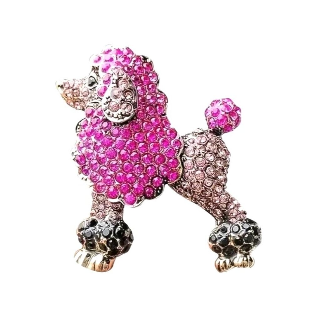 Pink & Silver Crystal Poodle Brooch Pin
